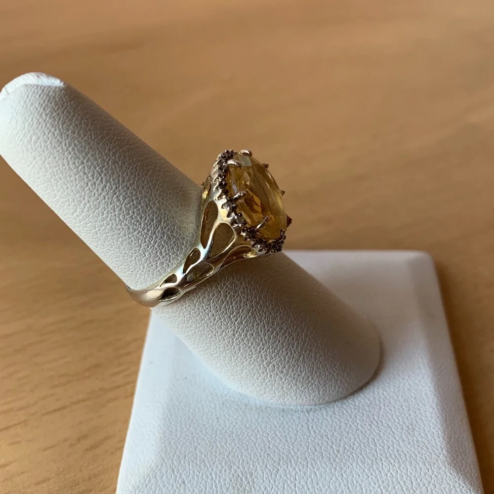 VINTAGE ROUND YELLOW CITRINE CZ STERLING SILVER RING